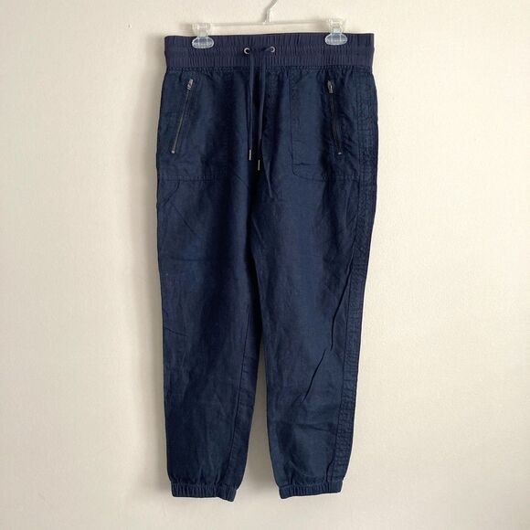 Athleta Womens Navy Blue Cabo Linen Jogger Pants Size 8 Pull On Casual Leisure - Picture 1 of 11